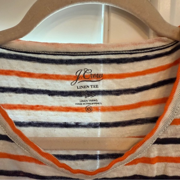 J Crew Striped Linen Tee with Ruffle White Navy Orange Size XS - Picture 4 of 4